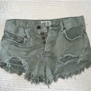 Free people green destroyed denim shorts